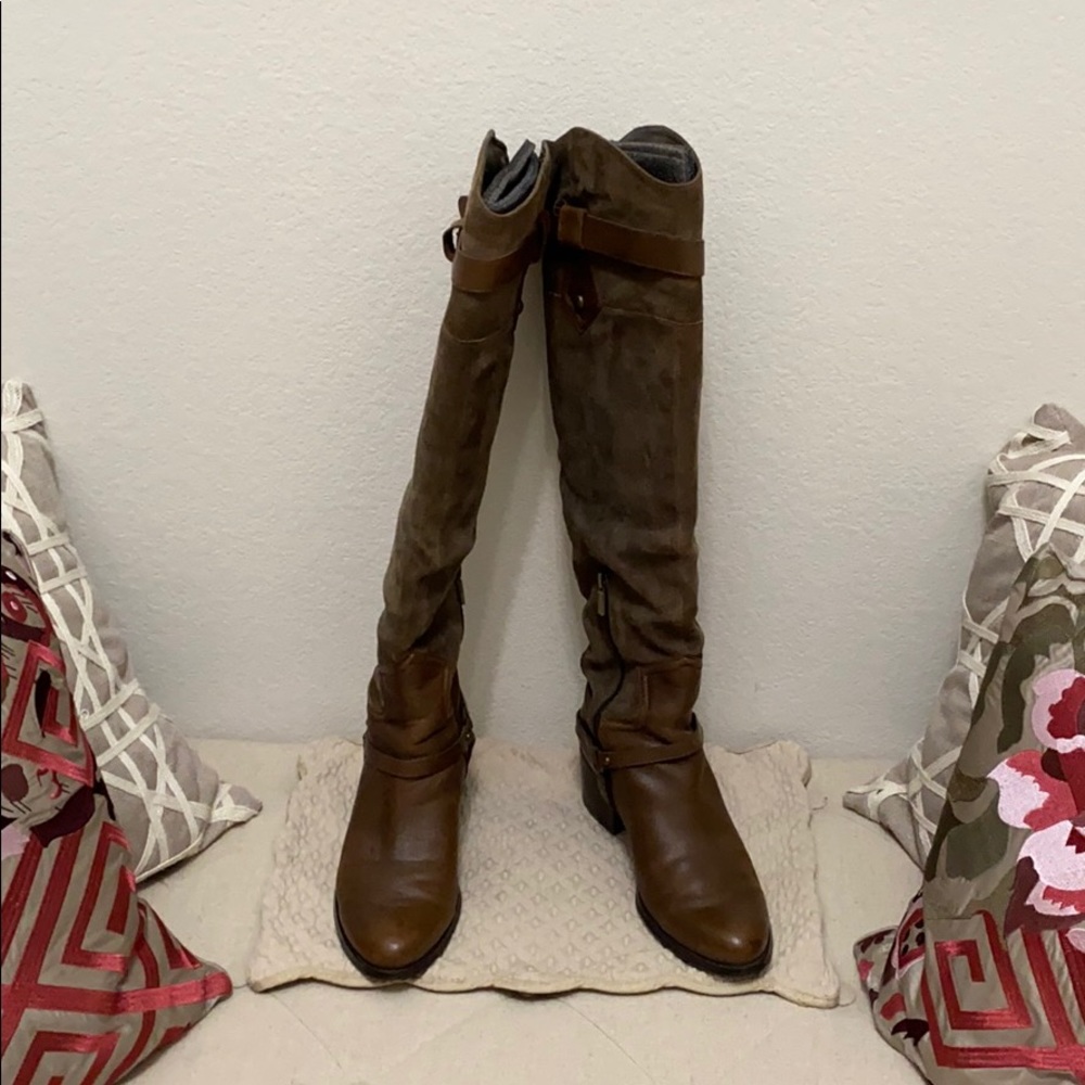 Over the knee suede boots.